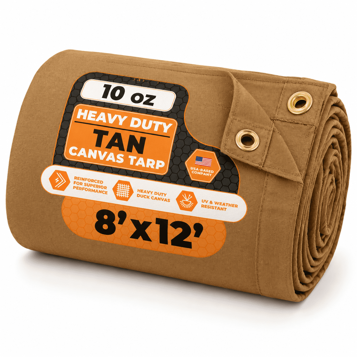 Tan 8' X 12' Heavy Duty Water Resistant Canvas Tarp with Brass Grommets ...