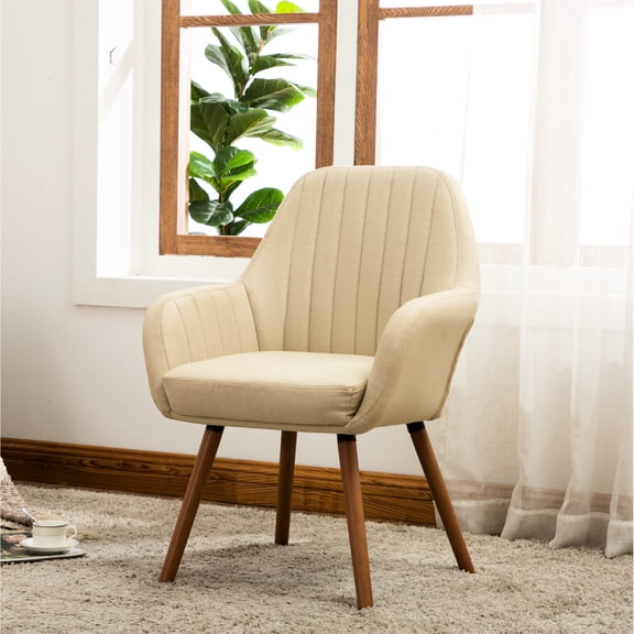 Tan Accent Chair - Foam And Solid Legs Comfortable Padding Stable Frame