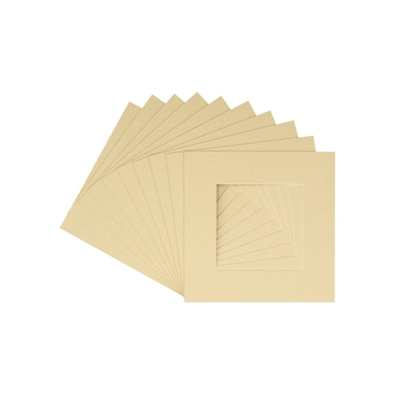 Tan Acid Free 7x7 Square Picture Frame Mat with White Core Bevel Cut for 5x5 Pictures - Fits 7x7