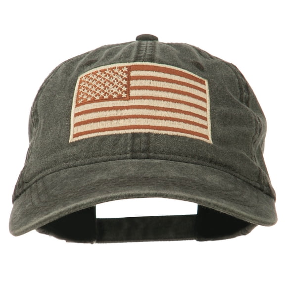Tan American Flag Embroidered Washed Cap - Black OSFM