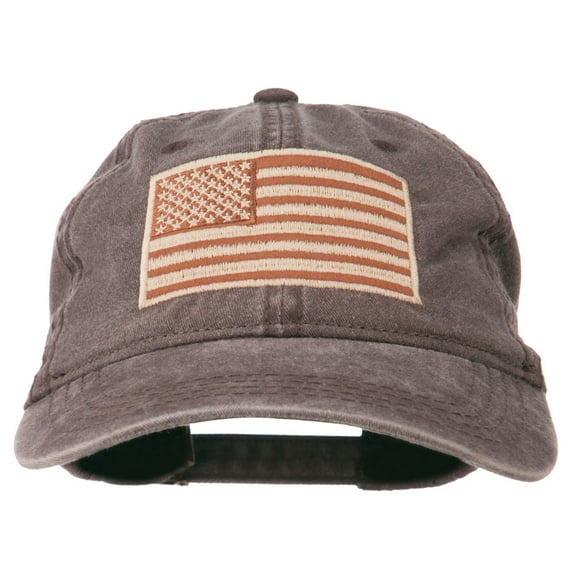 Tan American Flag Embroidered Washed Cap - Brown OSFM