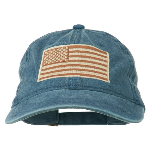 Tan American Flag Embroidered Washed Cap - Navy OSFM
