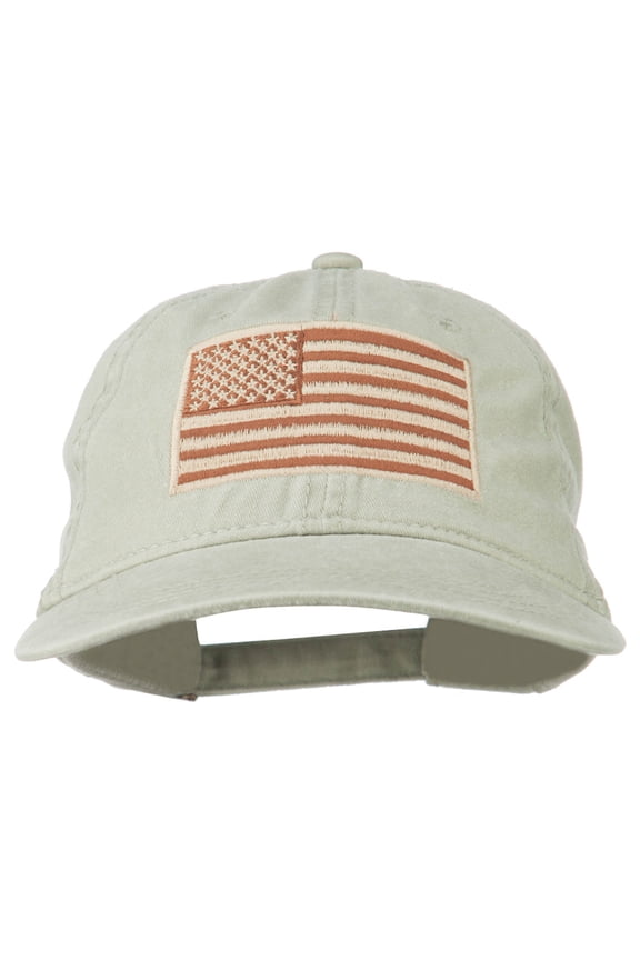 Tan American Flag Embroidered Washed Cap - Stone OSFM