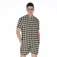 thumbnail image 1 of Tan And Black Houndstooth Pattern Short Sleeve Men'S Rompers Casual Summer Jumpsuits Outfit, 1 of 4