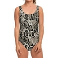 thumbnail image 1 of Tan And Black Snakeskin Print Women Low Cut Swimsuit, Python 1-Pc Fashion Bikini, 1 of 3