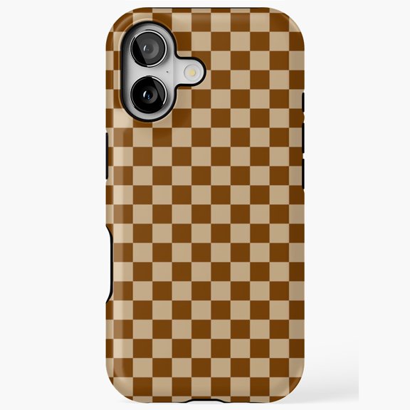 Tan And Chocolate Brown Checkerboard Grid Check Pattern iPhone Case 17 16 15 14 13 12 11 Pro Max