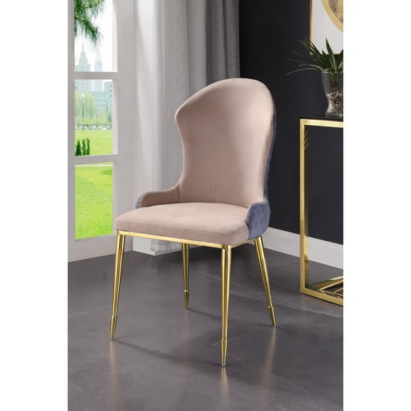 Tan And Lavender Fabric Side Chair (2) - , Gold Legs, Stylish Home 2pcs Upholstered Chairs Padded Seat, Wingback Legs For Dining