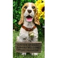 thumbnail image 1 of Tan And White English Cocker Spaniel Dog With Welcome Jingle Collar Sign Statue, 1 of 9