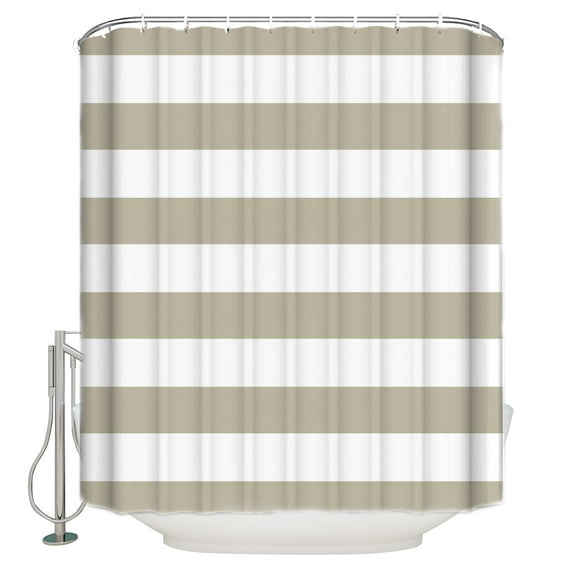 Tan And White Stripe Shower Curtain, 60" x 72", Brown Stripes Simple Waterproof Bathroom Curtain Washable Shower Curtain Set with 12 Hooks