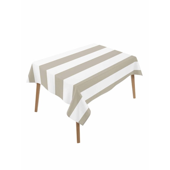 Tan And White Stripe Table Cloth 60x84 Inch Rectangle, Brown Stripes Simple Waterproof Tablecloth Washable Table Cover for Party Picnic Dinner Decor