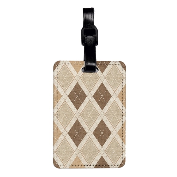 Tan Argyle Background Faux Leather Travel Luggage Tag