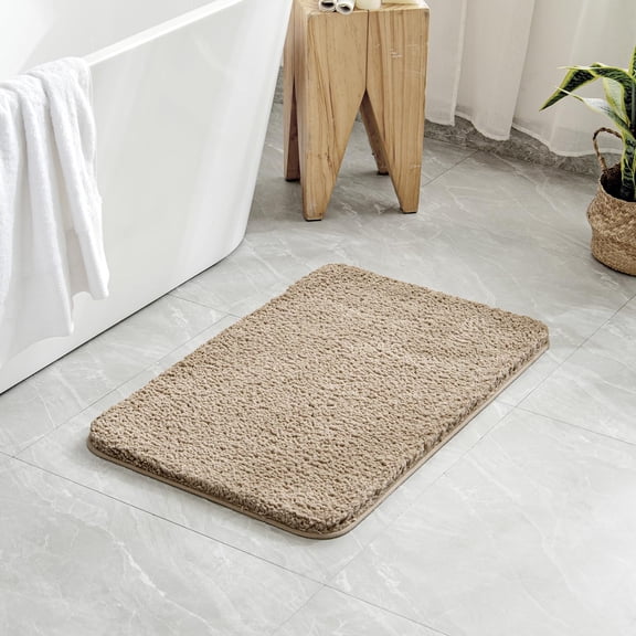 Tan Bathroom Rug 20 x 30 Inches, Soft Microfiber Bath Mat with Rubber Backing, Machine Washable Rectangular Floor Rug for Tub, Shower, Sink and Vanity, 1 Piece
