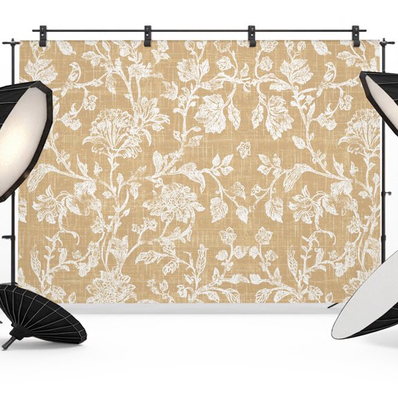 Tan Beige Flower Photography Backdrop 8x6FT, Pastoral White Plant Petal Leaf Linen Rustic Photo Backdrops, Background for Photography Studio Photo Studio Background, Back Drop for Photoshoot