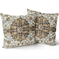 thumbnail image 1 of Tan Blue Brown Ethnic Boho Throw Pillow Covers 18x18 Inch Bohemian Carpet Vintage Black Teal Grey Floral Decorative Pillows Cases Farmhouse Accent Home Decor For Bedroom Couch Sofa Porch Set Of 2, 1 of 1