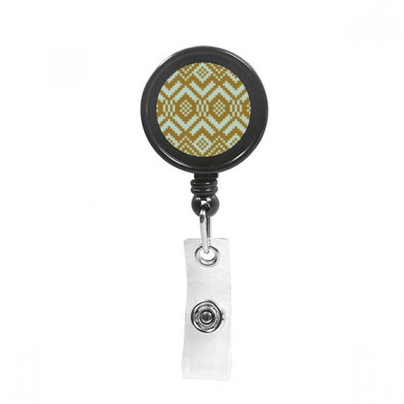 Tan Blue Symmetrical Square Illustration Retractable Keychain Badge Holder ID Badge