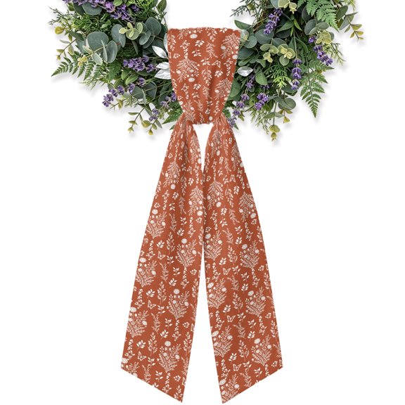 Tan Brown Botanical Wreath Sash for Front Door, Spring Summer Chic Wildflowers Wreath Bow Holiday Garland Ribbon Wreath Accessories for Home Yard Porch Doorway Fall Christmas Decorations Gifts