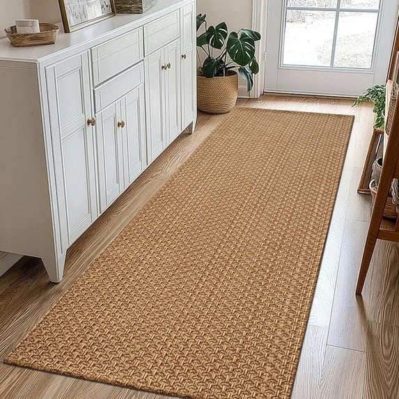 Check Rug Hallway Tan Brown Faux Jute Runner Rug 2x5 Ft Boho Braided Rubber Hallway ...