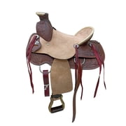 Tan Brown Leather Western Wade Tree Horse Saddle Basket & Floral tooling Roughout Hard Seat