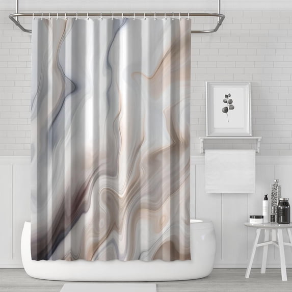 Tan Brown Marble Shower Curtain Set, Taupe Ombre Fabric Shower Curtain for Bathroom Decor, Modern Abstract Standard Shower Curtain for Bathtub, Luxury Wave Shower Curtain, 72 x 72