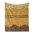 thumbnail image 1 of Tan and Brown Soft Flannel Fleece Blanket, Urban Architecture Weathered Old Brick Wall Different Colored Waves, Cozy Plush for Indoor and Outdoor Use, 60" x 80", Yellow Beige Brown, by Ambesonne, 1 of 5