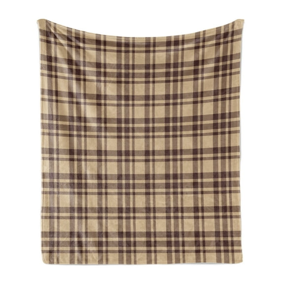 Tan and Brown Soft Flannel Fleece Throw Blanket, Old Fashioned Check Plaid Pattern Scottish Tartan Inspired Geometric Design, Cozy Plush for Indoor and Outdoor Use, 50" x 60", Tan Brown, by Ambesonne