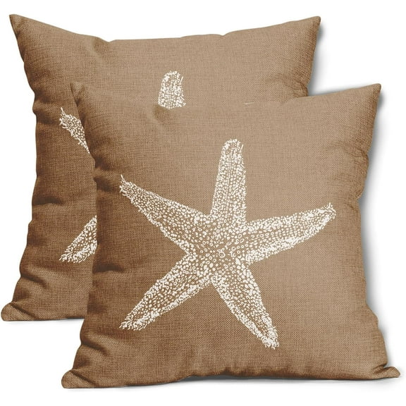 Tan Brown Starfish Pillow Covers 16x16 Inch Coastal Beach Nautical Decorative Throw Pillow Case Summer Beachy Cushion Cover Set of 2 Home Decor for Bedroom Sofa Living Room Couch Chair Outdoor