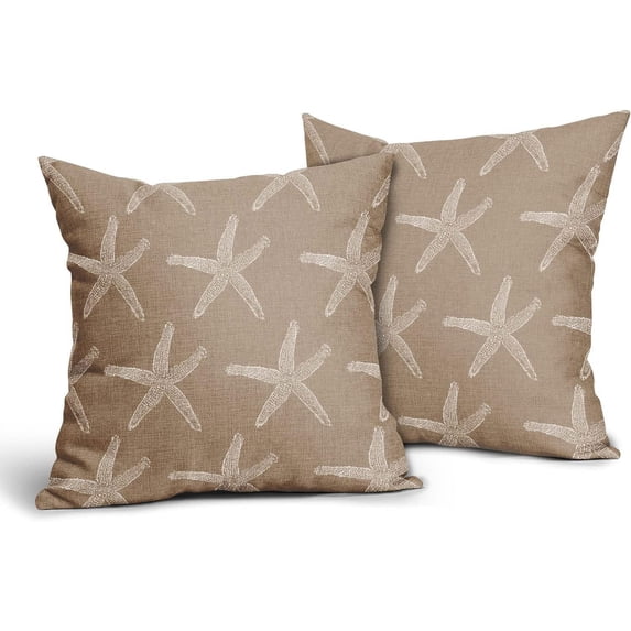 Tan Brown Starfish Pillow Covers 18X18 Inch Coastal Beachy Nautical Couch Pillow Cases Vintage Farmhouse Rustic Throw Pillows Set of 2 Home Decor for Living Room Bedroom Bed Cushion Outdoor