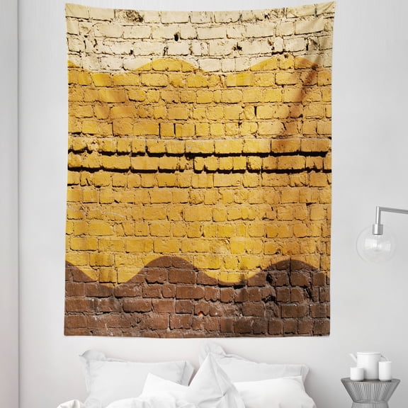 Tan and Brown Tapestry, Urban Architecture Weathered Old Brick Wall Different Colored Waves, Fabric Wall Hanging Decor for Bedroom Living Room Dorm, 5 Sizes, Yellow Beige Brown, by Ambesonne