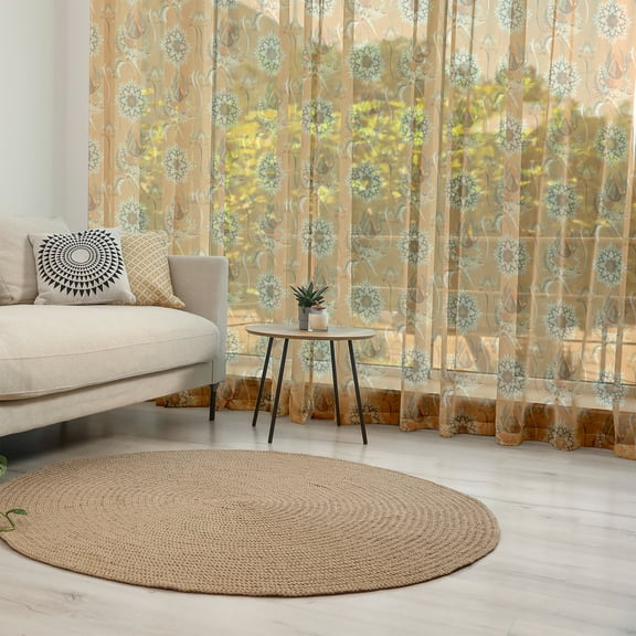 Tan and Brown Tulle Curtains with Rod Pocket, Ornamental Ottoman Garden Pattern with Tulips and Blossoming Flowers, Sheer Drape for Wedding Party 2 Panels, 7 Sizes, Orange Tan Brown, by Ambesonne