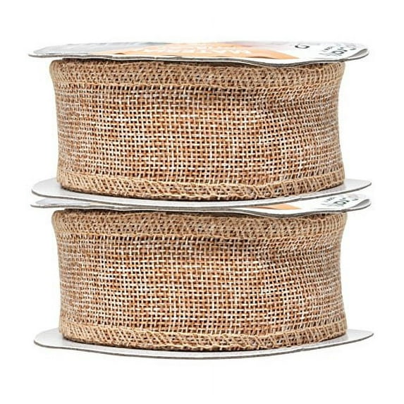 Tan Burlap Ribbon 1.5 Inch 2 Rolls 20 Yards Unwired Rustic Jute Ribbon for Crafts, Mason Jars, Weddings, Party Decoration; by Mandala Crafts