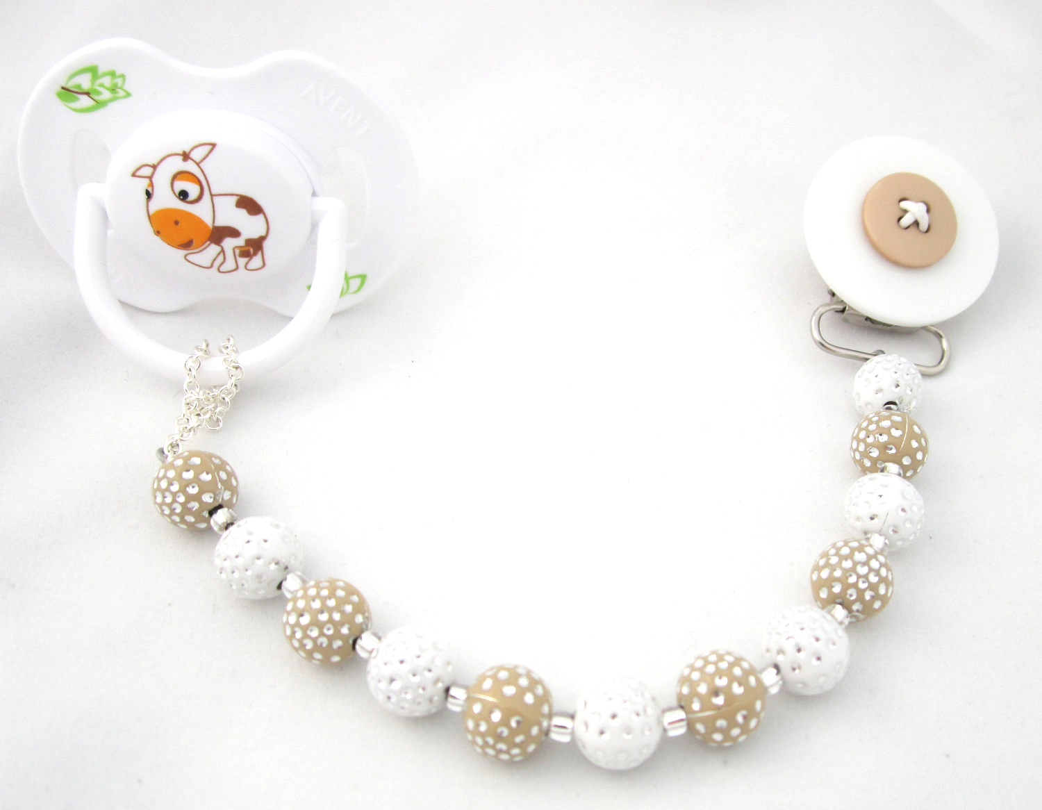 Tan Pacifier Tan Button Pacifier Clip with Acrylic Beads - Walmart.com