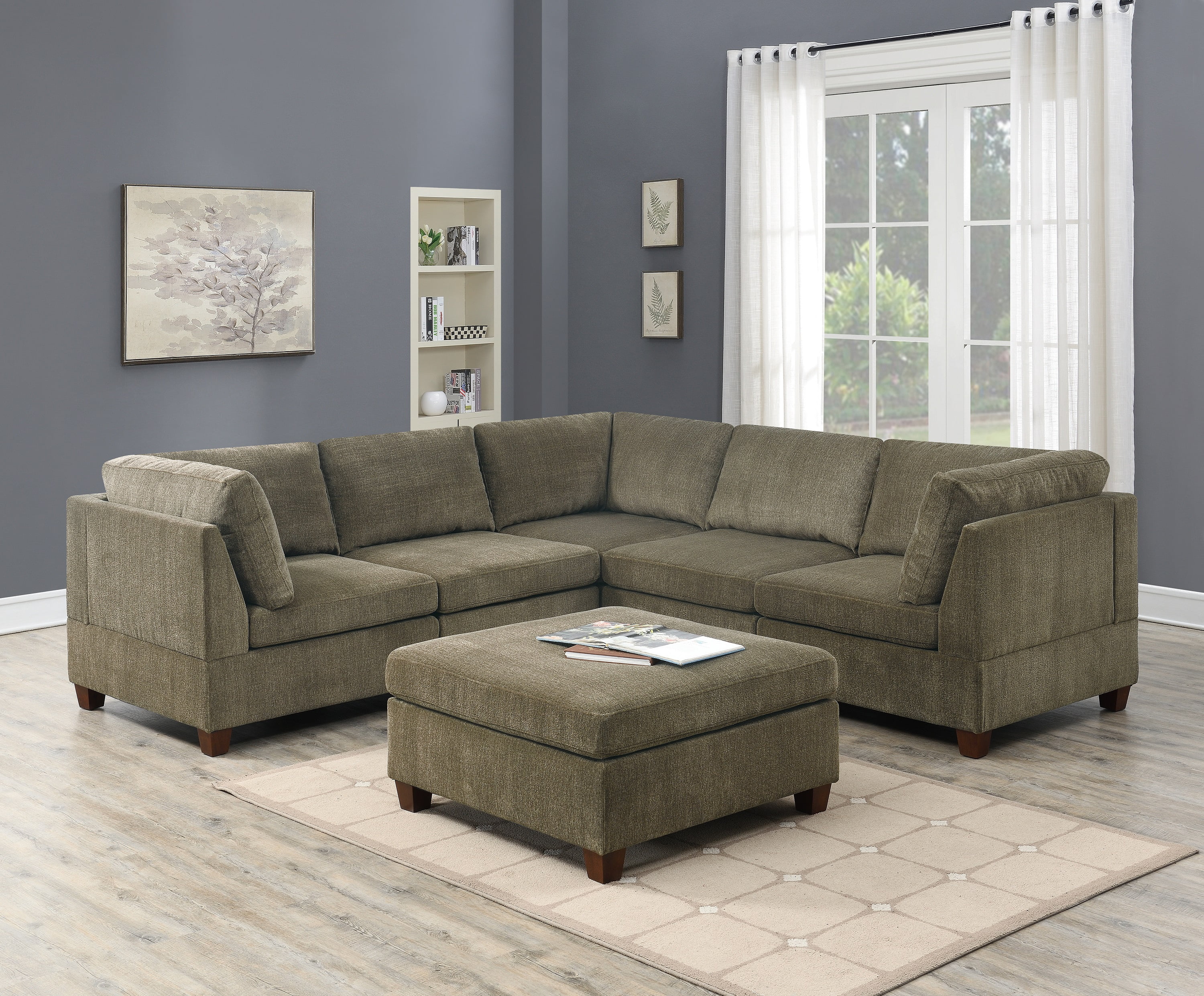 Tan Chenille 6Piece Modular Sectional Modern Living Room Furniture with Corner Sectional Couch