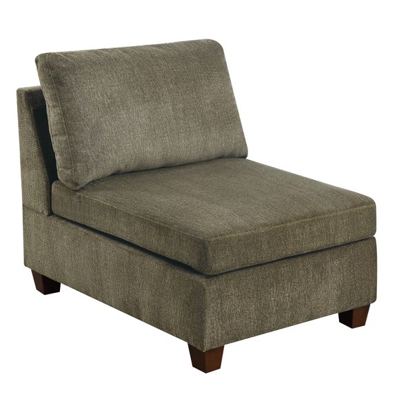 Tan Chenille Armless Accent Chair, Modern Modular Wedge Sofa Piece for Living Room Seating