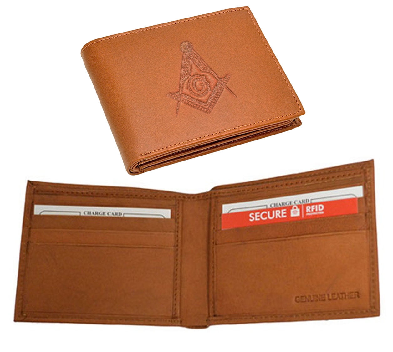 Tan Compass and Square Masonic Leather Bi-Fold Wallet - Freemasons ...