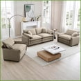 thumbnail image 1 of Tan Corduroy Retro-Modern Sofa Set – 2 Single + 1 2-Seater for Living Room/Home Theater with Memory Foam Comfort | Tan | Corduroy | Cushion Back, 1 of 17