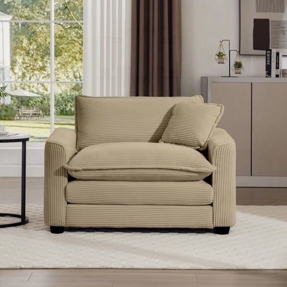 Modern Corduroy Fabric Single Sofa 85cm Comfortable with One Pillow for Living Room