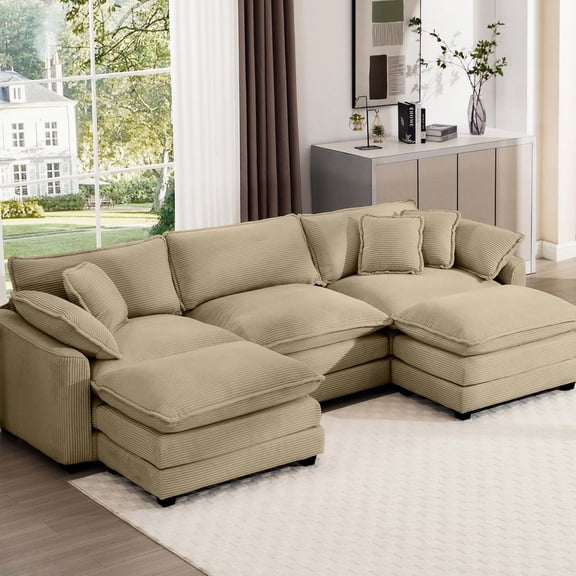 Tan Corduroy Sofa Bed - Double - Layered Memory Foam - Living Room Interior - Cloud - like Seating