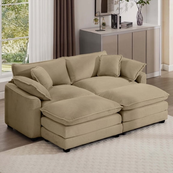 Tan Corduroy Two-Seater Sofa: Sophisticated Fabric, Flexible Sofa Combinations