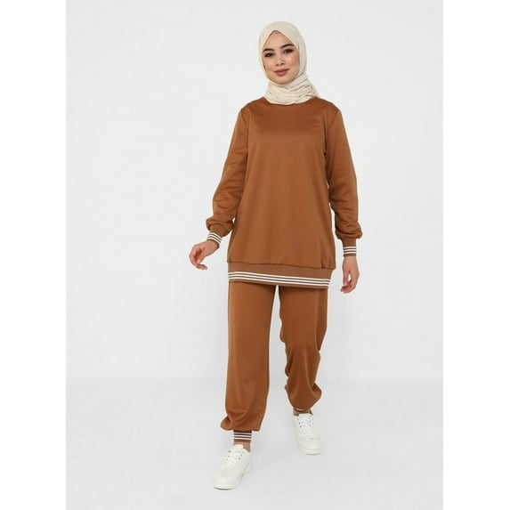 Tan - Crew neck - Tracksuit Set - Tavin