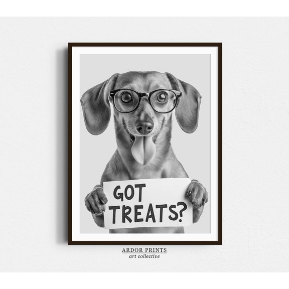 Tan Dachshund Got Treats Wall Art Print With Black White Kitchen Decor