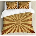 thumbnail image 1 of Tan Duvet Cover Set, Sunburst Pattern Aged Rusty Jagged Grungy Retro Style Rays Old Worn Composition, Decorative 3 Piece Bedding Set with 2 Pillow Shams, King Size, Brown Pale Brown, by Ambesonne, 1 of 3