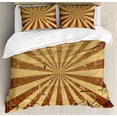 thumbnail image 1 of Tan Duvet Cover Set, Sunburst Pattern Aged Rusty Jagged Grungy Retro Style Rays Old Worn Composition, Decorative 3 Piece Bedding Set with 2 Pillow Shams, Queen Size, Brown Pale Brown, by Ambesonne, 1 of 3