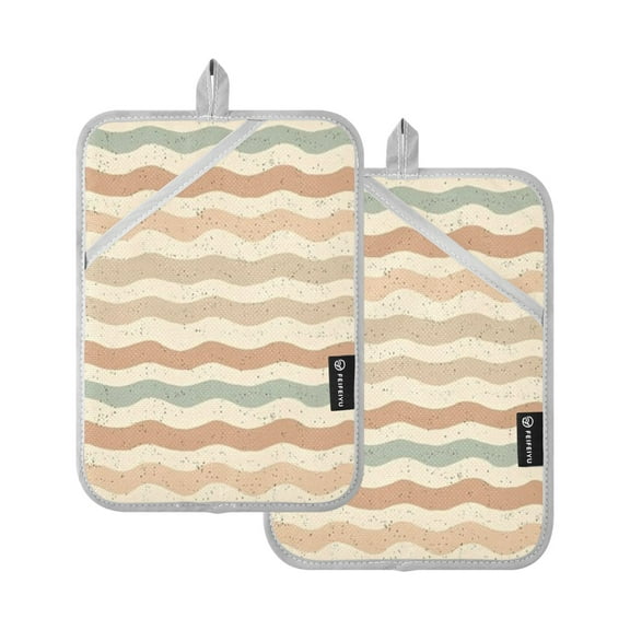 Tan Earth 7x9.8in Pot Holder Set Heat-Resistant Oven Hot Pads Durable with Storage Loop