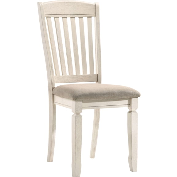 Tan Fabric Chair + Cream Leg Finish - Slatted Back with Character - Dining Area Decor - Relaxed Seating Set