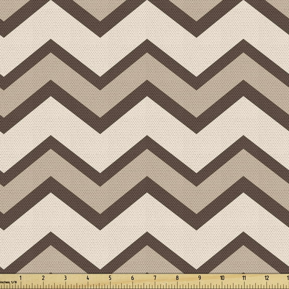 Ambesonne Tan Fabric by the Yard Upholstery, Classic Chevron Zigzags, 3 Yards, Brown and Tan