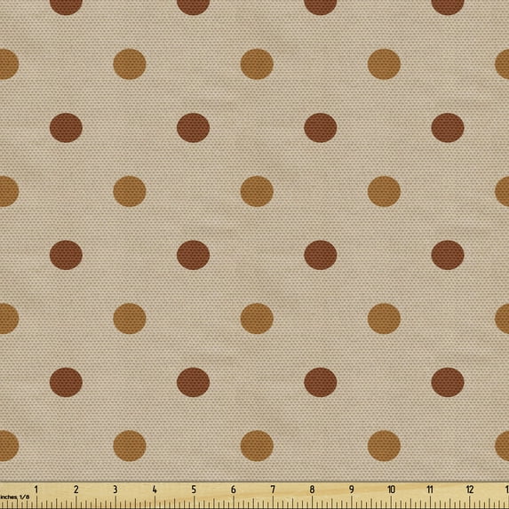 Ambesonne Tan Fabric by the Yard Upholstery, Classic Retro Polka Dots, 5 Yards, Brown Pale Coffee Tan