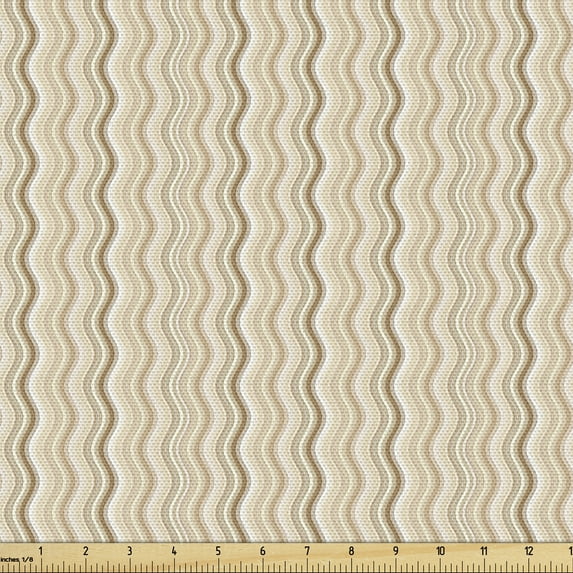Ambesonne Tan Fabric by the Yard Upholstery, Wavy Lines Vertical Swirl, 10 Yards, Pale Brown Tan White