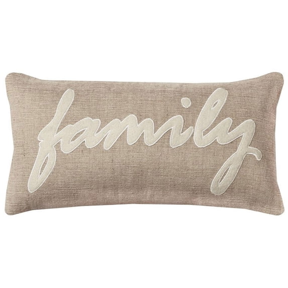 Tan Family Felt Applique Burlap Throw Pillow