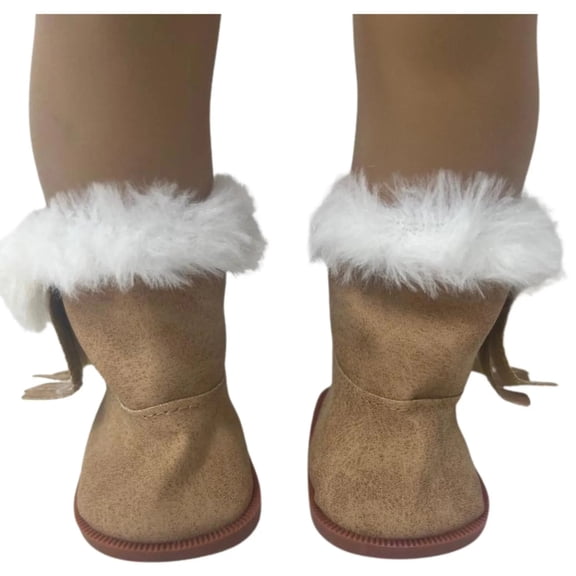 Tan Faux Leather Fur Trim Boots for 18 Inch Dolls