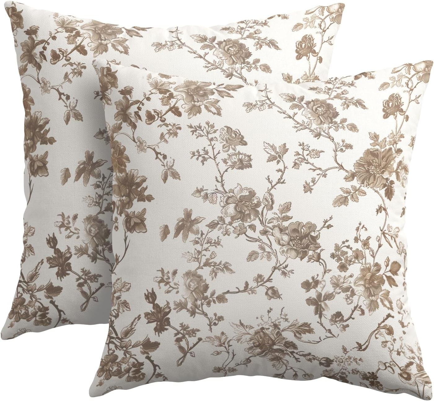 Tan Floral Pillow Covers 18x18 Inch Set of 2 Tan and Cream Chinoiserie Flower Outdoor Decorative Throw Pillows Vintage Rustic Toile Pillowcases Cushion Covers for Couch Home Decor